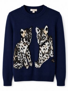 Paul & Joe Navy Sweater with Cheetah Design